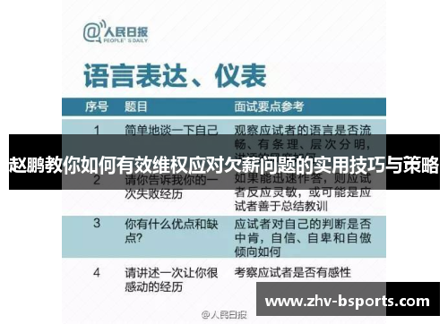 赵鹏教你如何有效维权应对欠薪问题的实用技巧与策略